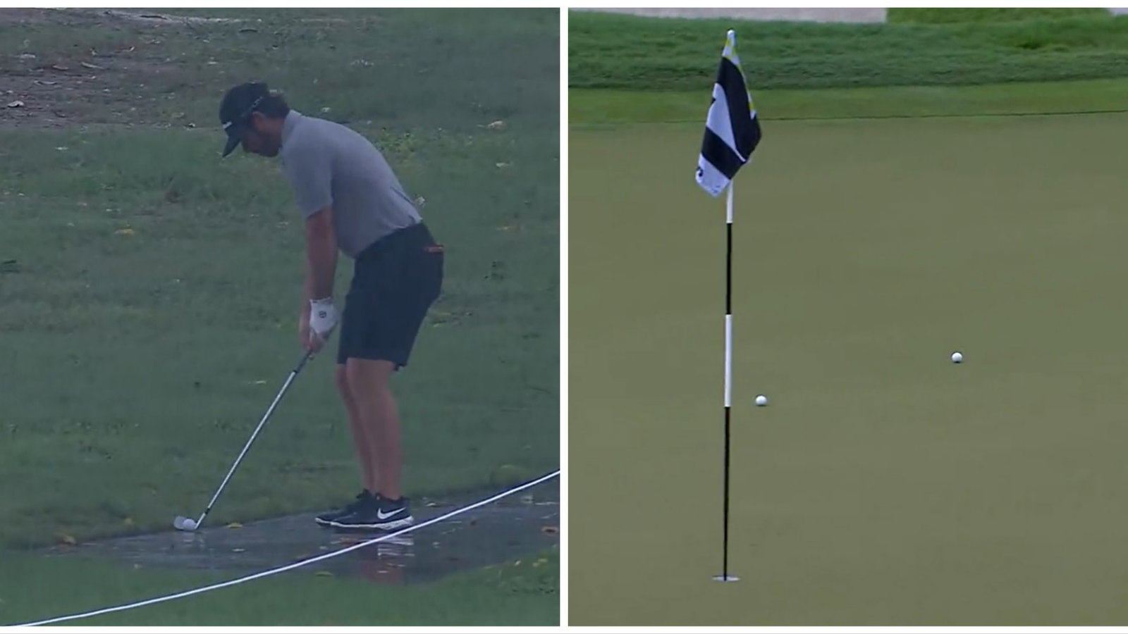 WATCH: LIV Golf's Matthew Wolff pulls off INSANE cart path shot in pouring rain